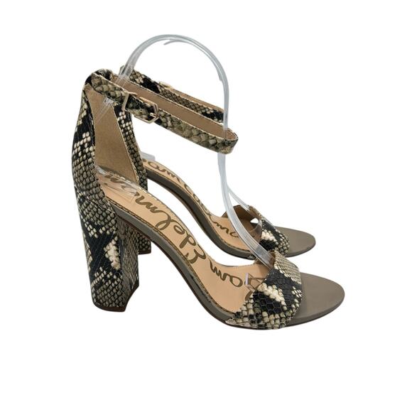 Sam Edelman Yaro Taupe Snakeskin Python Leather Block Heel Ankle Strap Sandals - Picture 3 of 10